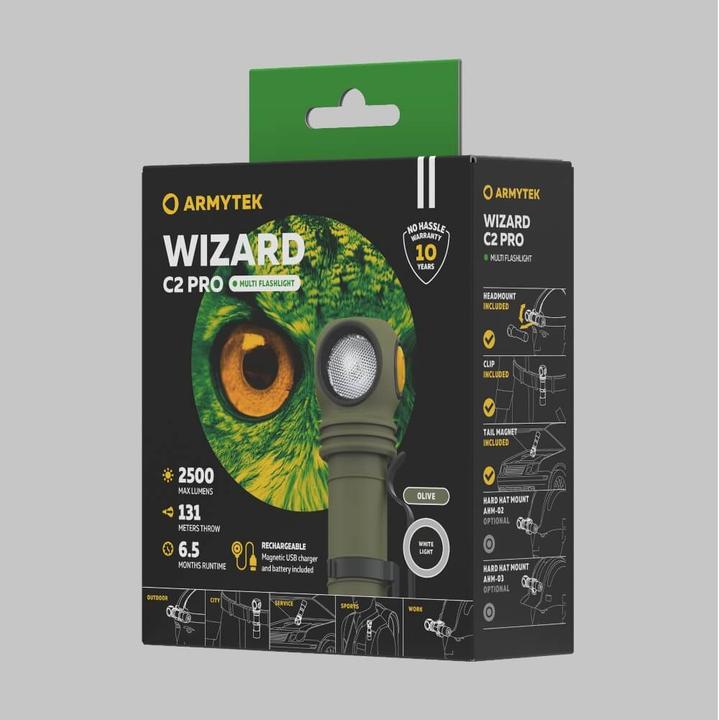 Image du produit ArmyTek Wizard C2 Pro Lampe torche LED blanc olive avec clip ceinture alimentée par batterie 2500lm 115g (11.20 cm, 2500 lm)