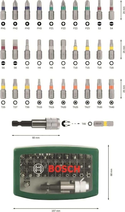 Actual product image Bosch Zubehör Screwdriver bit set with colour coding (Hexagon socket TX M10, Hexagon socket TX M15, Hexagon socket TX M20, Hexagon socket TX M30, Cross Phillips PH M1, Cross Phillips PH M2, Hexagon socket TX M25, Hexagon socket TX M27, Hexagon socket TX M40, Cross Pozidriv PZ M1, Cross Pozidriv PZ M2, Cross Phillips PH M3, Cross Pozidriv PZ M3)