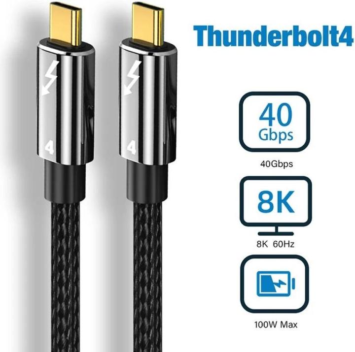 Actual product image PowerGuard Thunderbolt 4 Nylon Braid 0.5m 40 Gbps 100 Watt 8K (0.50 m, 100 W)