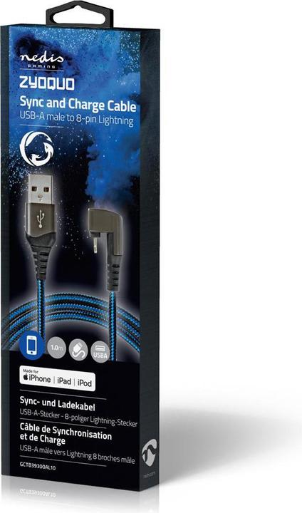 Produktbild Nedis USB-Kabel - Apple Lightning 8-Pin - USB-A Stecker - Vernickelt - 1.00 m - rund - Geflochten/Ny (1 m, USB 2.0, 12 W)
