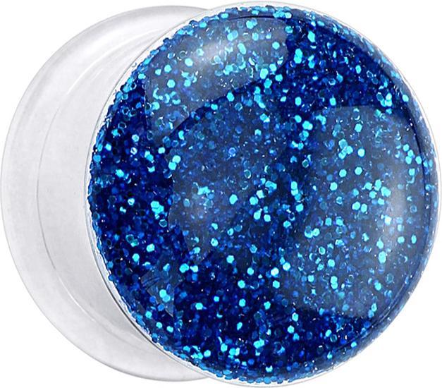 Actual product image Star Piercing Flared Plug transparent with glitter dark blue (Plastic, without brass)