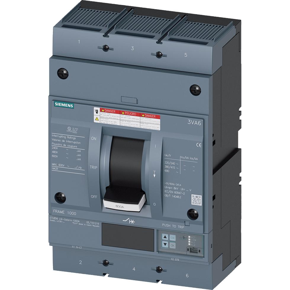 Siemens, Schutzschalter, Leistungsschalter 3VA6 UL Frame 800 Schaltvermögenklasse H 65kA @ 480 V 3-polig 3VA65606KT360AA...