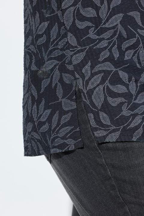 Image du produit Ulla Popken Chemisier en cupro mélangé, motif feuilles, manches longues et col légèrement montant (58)