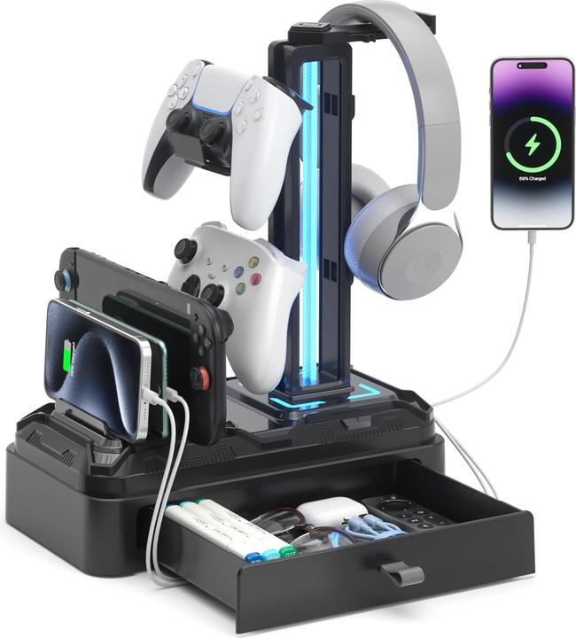 Produktbild KDD Gaming Kopfhörer-Ständer mit USB & Controller-Halterung