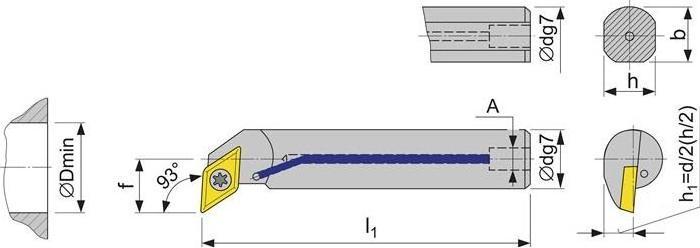 Actual product image Tecwerk Boring bar A12K-SDUC 07 A12K-SDUCR 07 nickel-plated right with inner cooling