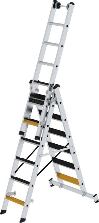 Produktbild Munk Stufen-Mehrzweckleiter 3-teilig mit nivello-Traverse und clip-step R13 3x6 Stufen (Mehrzweckleiter, 520 cm)