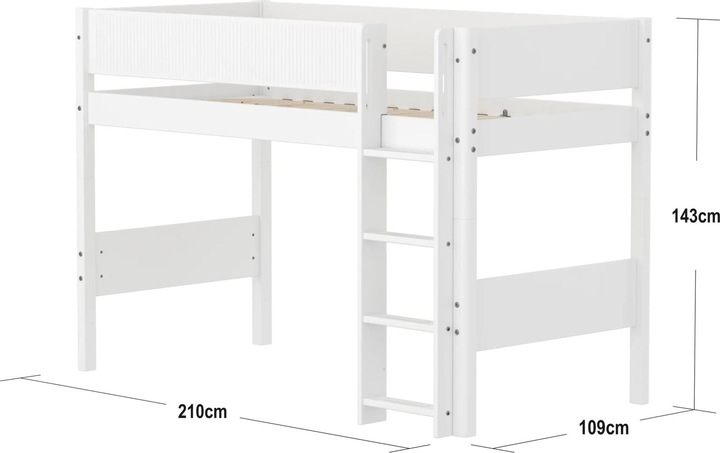 Actual product image Flexa WHITE mittelhohes Bett mit Rillen und gerader Leiter, 90x200 cm, Weiss (90x200)