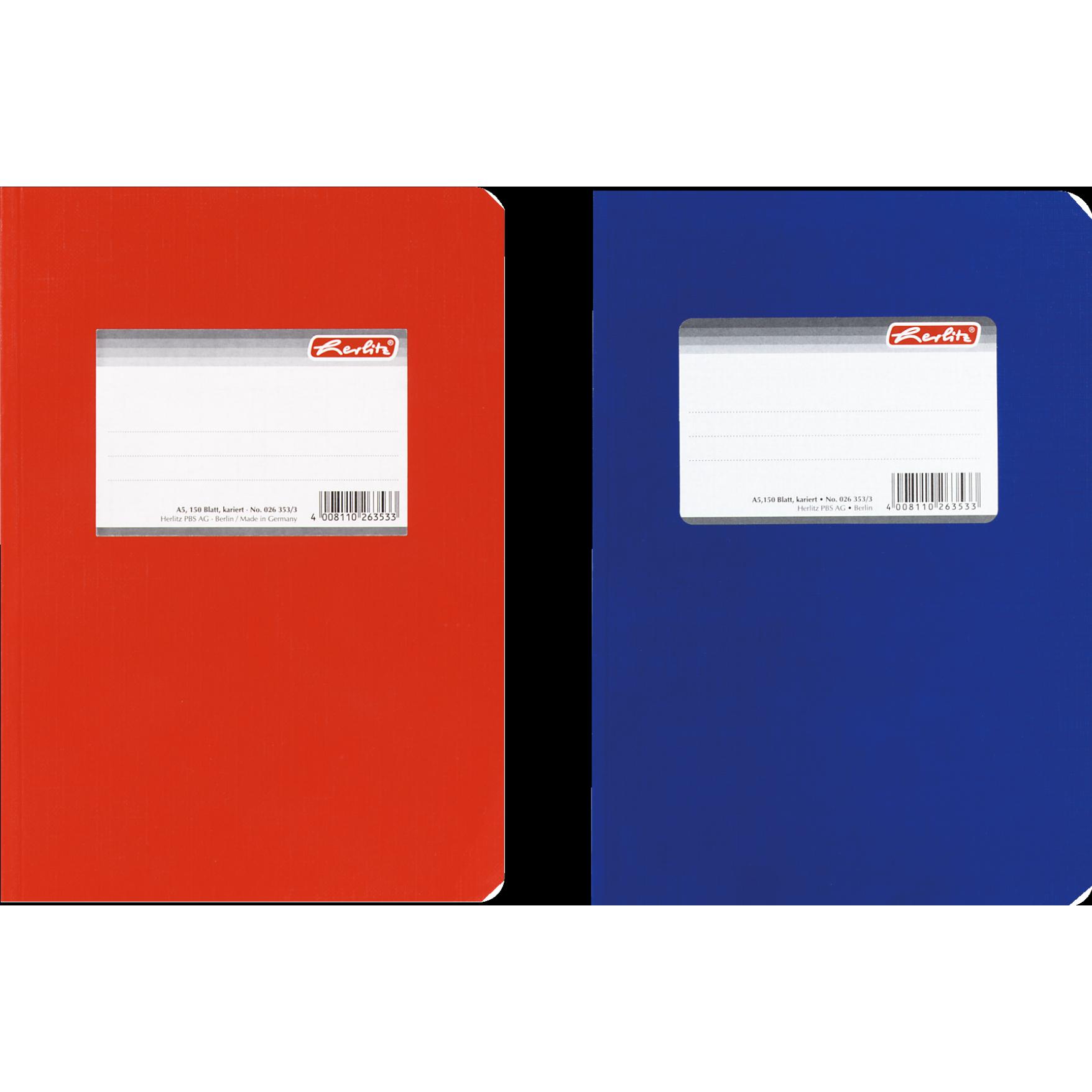 Herlitz, Heft + Block, Heft A5 150BL kariert rot&blau (A5, Kariert)