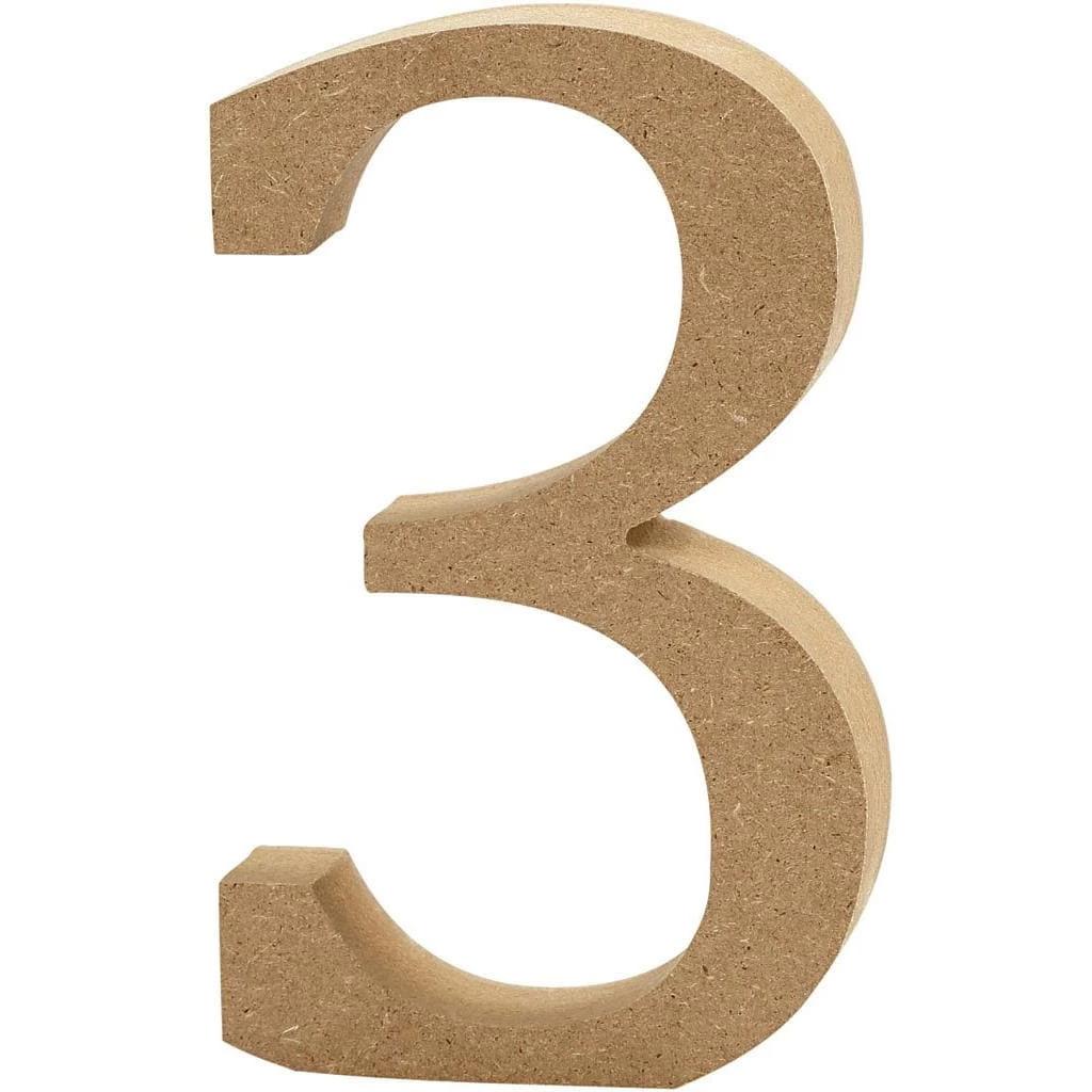 Creativ Company, Holzbuchstaben + Stoffbuchstaben, Holzzahl 3