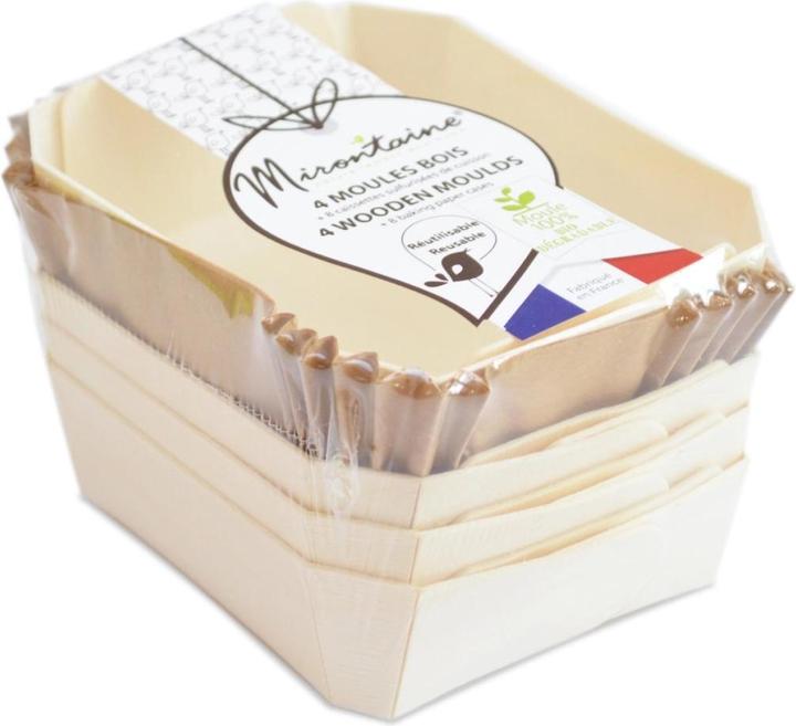 Produktbild Mirontaine 4x Mini Backform 12x9 cm rechteckig Holz mit 8x Backpapier