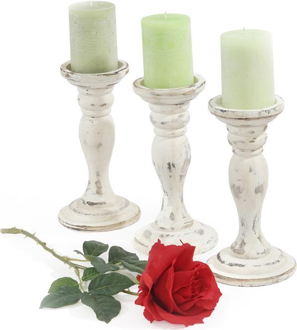 Produktbild Swisshandel24 3er Set Kerzenständer, Kerzenhalter, Shabby-Look Vintage Höhe 24cm weiss