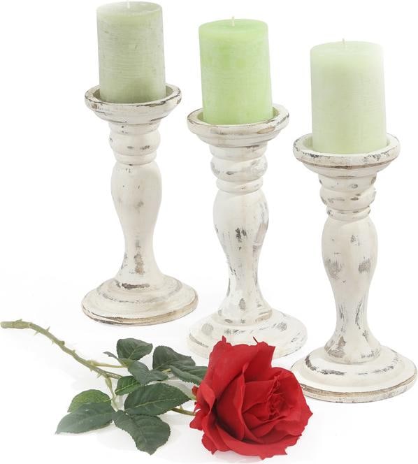 Immagine prodotto Swisshandel24 Set di 3 candelabri, portacandele, look Shabby Vintage altezza 24cm Bianco