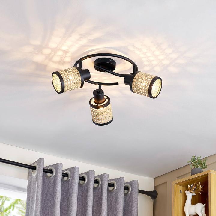 Produktbild Lindby Yaelle Spot Metall Rattan dreiflammig rund (E27)