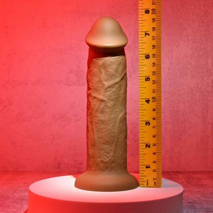 Actual product image Evolved Love is Back - 7 Inch Girthy Vibrating Dong - Realistic Looking & Rechargeable - Dark Beige
