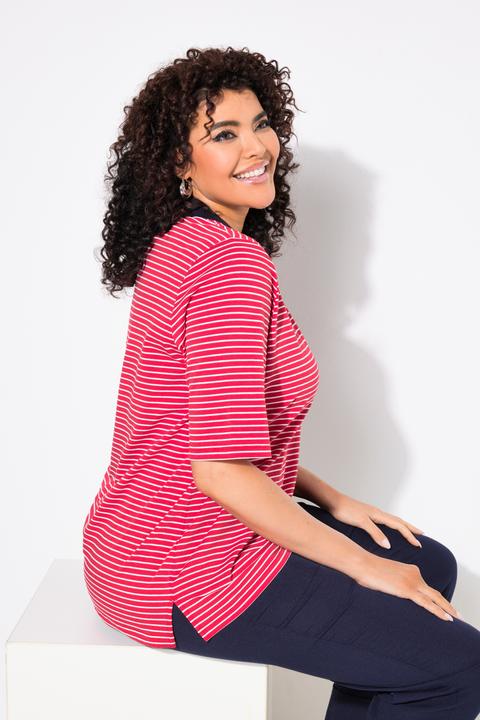 Actual product image Ulla Popken Striped Short Sleeve Polo Collar Tee (62)