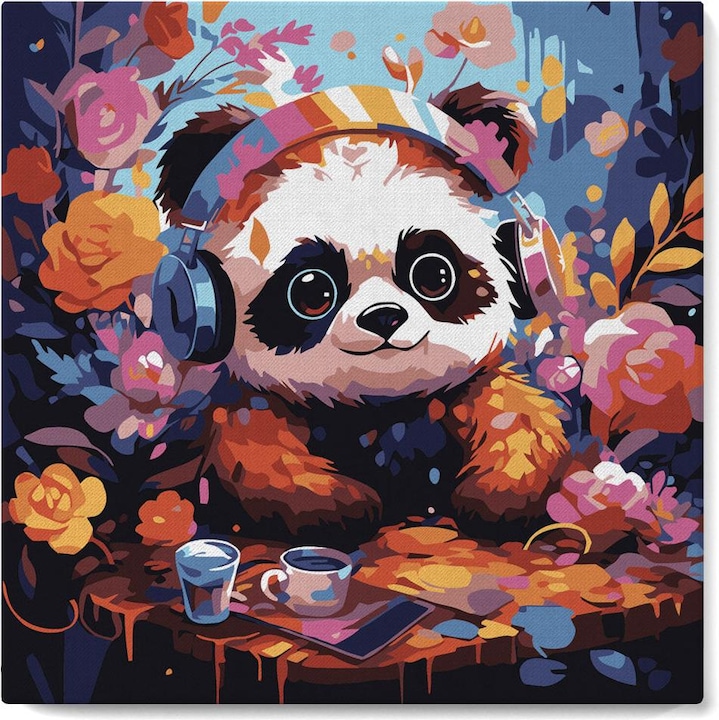 Actual product image Figured'Art Mini Paint by Numbers framed - Panda and Flowers