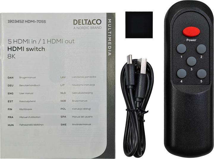 Produktbild Deltaco HDMI Switch, 5 inputs to 1 output, 8K 60Hz, w/remote