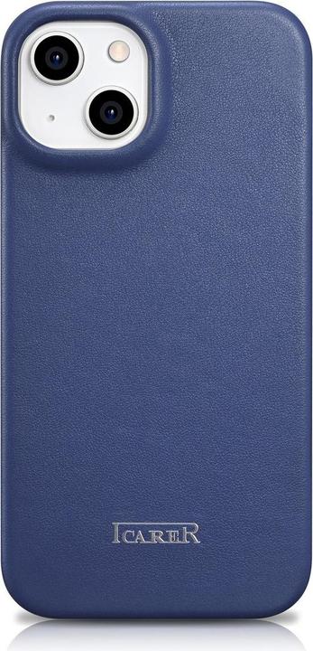 Actual product image iCarer CE Premium Leather Folio Case for iPhone 14 Plus Magnetic Flip Leather Folio Case MagSafe Blu (Apple iPhone 14 Plus)