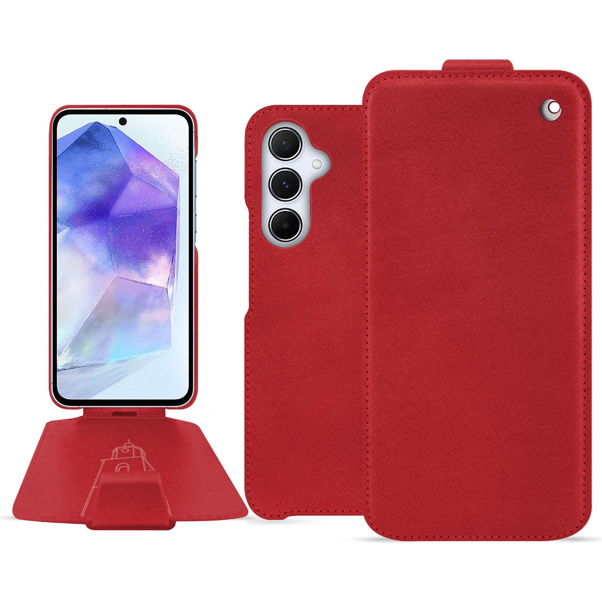 Noreve Lederschutzhülle vertikal (Samsung Galaxy A55), Smartphone Hülle, Rot
