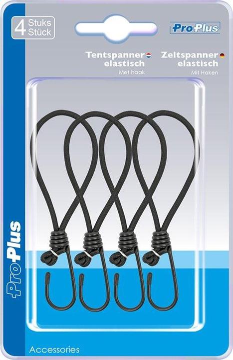 ProPlus Zeltspanner elastisch Schwarz mit Haken 4 Stück im Blister
