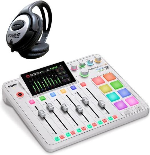 Produktbild RØDE Rodecaster Pro II Weiss mit Kopfhörer