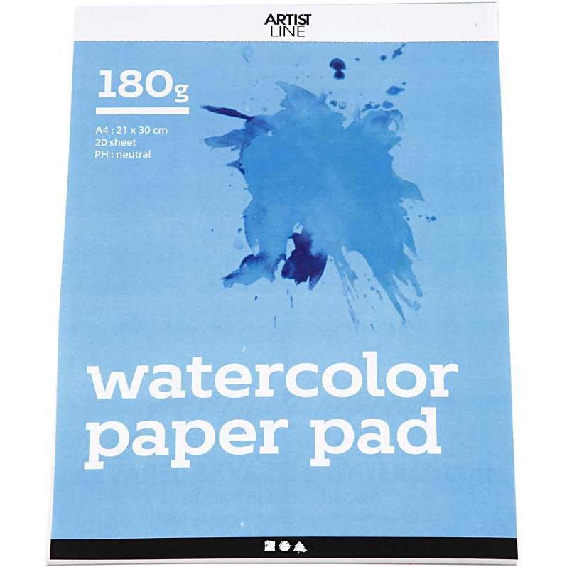 Thumbnail - Creativ Company, Heft + Block, Aquarelblok Wit A4 180gr, 20 Vellen (A4)