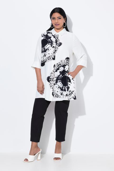 Immagine prodotto Ulla Popken Blusa dal taglio svasato con batik, colletto da camicia e maniche a 3/4 (60)