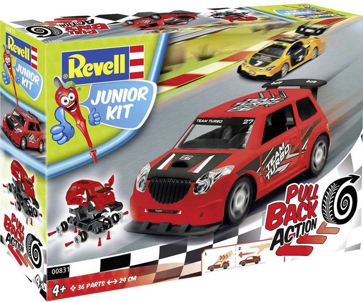 Actual product image Revell 00831 Pull Back Rally Car, red car model kit