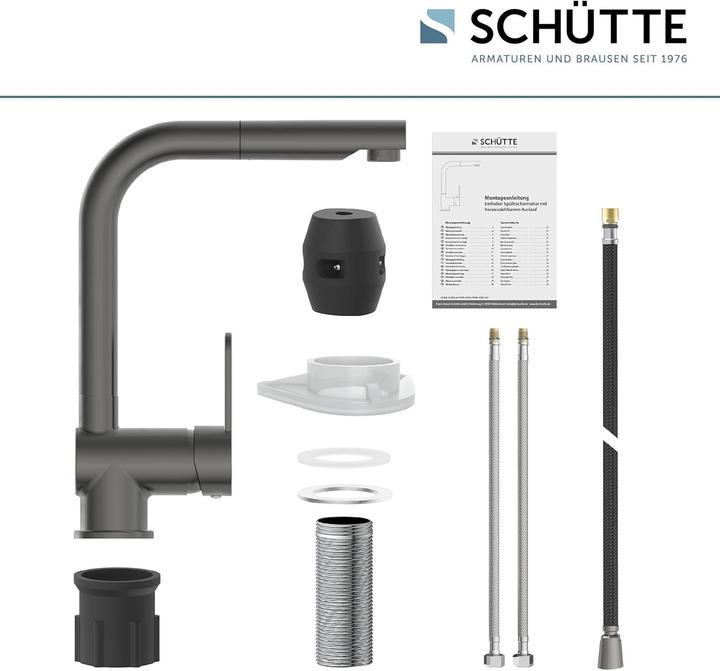 Actual product image Schütte Kitchen tap LONDON sink mixer tap Graphite matt Extendable Swivelling 79720