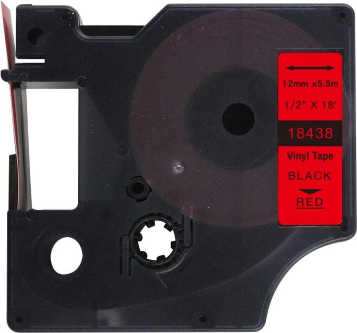 Actual product image Hermex Alternatives Etikettenband zu Dymo 18438 / S0718520 Vinyletiketten (1.20 cm, Black, Red)