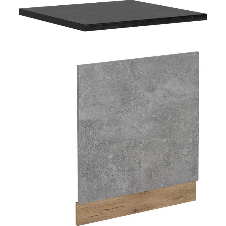 Vicco Geschirrspülblende R-Line, Beton/Goldkraft Eiche, 60 cm, AP Anthrazit, Geschirrspüler Zubehör, Grau