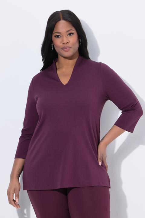 Image du produit Ulla Popken T-shirt à manches 3/4 et col calice en coton Pima, ligne en A (54)