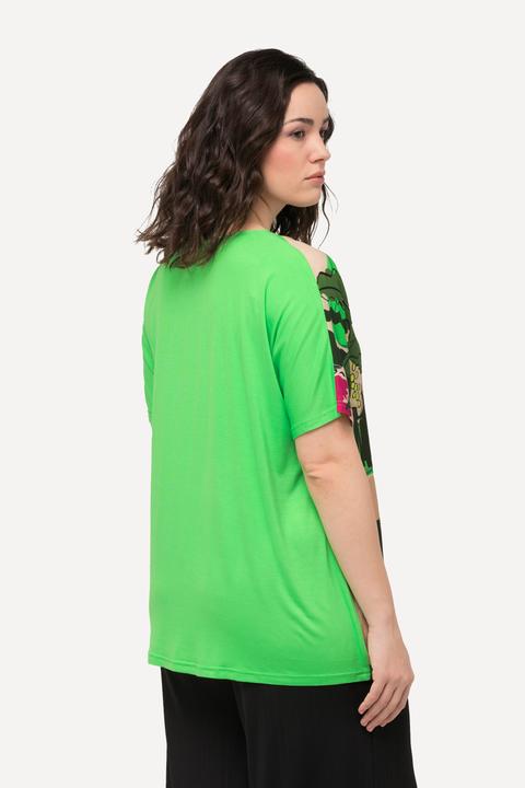 Immagine prodotto Ulla Popken T-shirt dal taglio oversize con palme, scollo a tunica e mezze maniche (58)