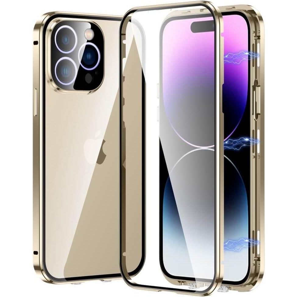 Cover-Discount iPhone 14 Pro - Magnetische Schutzhülle mit Glas gold (Apple iPhone 14 Pro), Smartphone Hülle, Gold