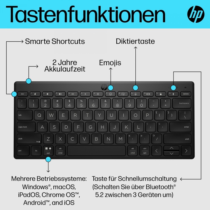 Productafbeelding HP 355 Compact Bluetooth-toetsenbord voor meerdere apparaten (NL, Draadloze)