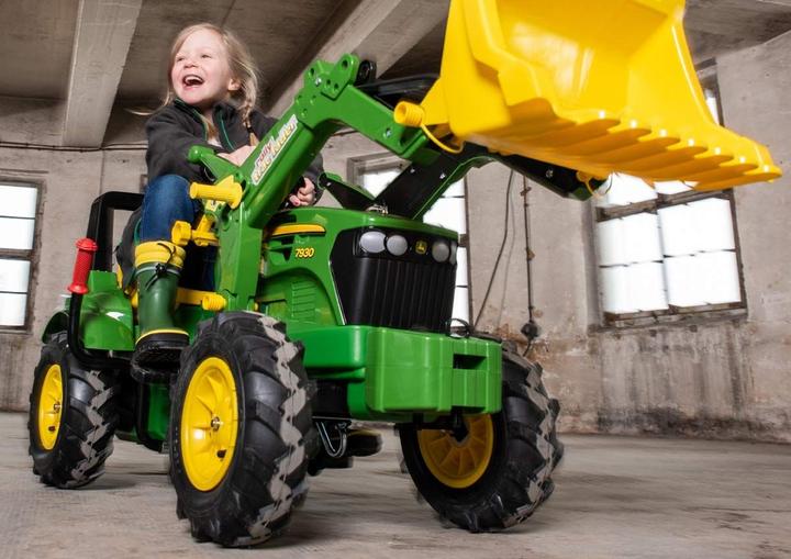 Actual product image Rolly Toys Pedal tractor John Deere 7930 with front loader + skip, tread tyres