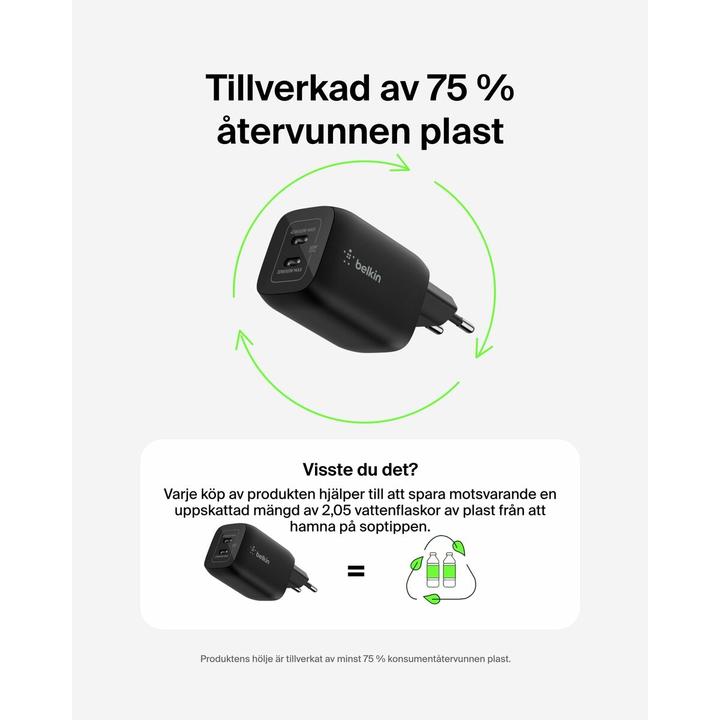 Immagine prodotto Belkin Gaming USB-C Ladegerät 65 Watt, GaN schwarz ENA007kqBK (65 W, 2 porte)