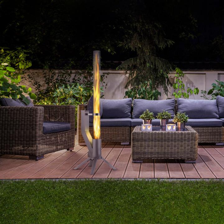 Produktbild Gardenflare Feuerrohr – elegante Edelstahl Feuersäule und Pelletfackel - silber (106 cm)