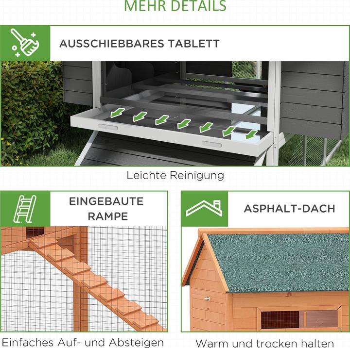 Image du produit PawHut Hühnerstall Tannenholz, Metall Grau
