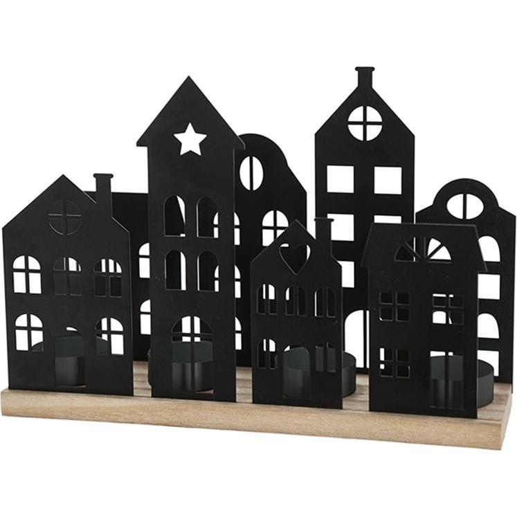 Thumbnail - HTI-Living, Kerzenständer, Kerzenhalter Schwarz Adventsdorf (B, H)