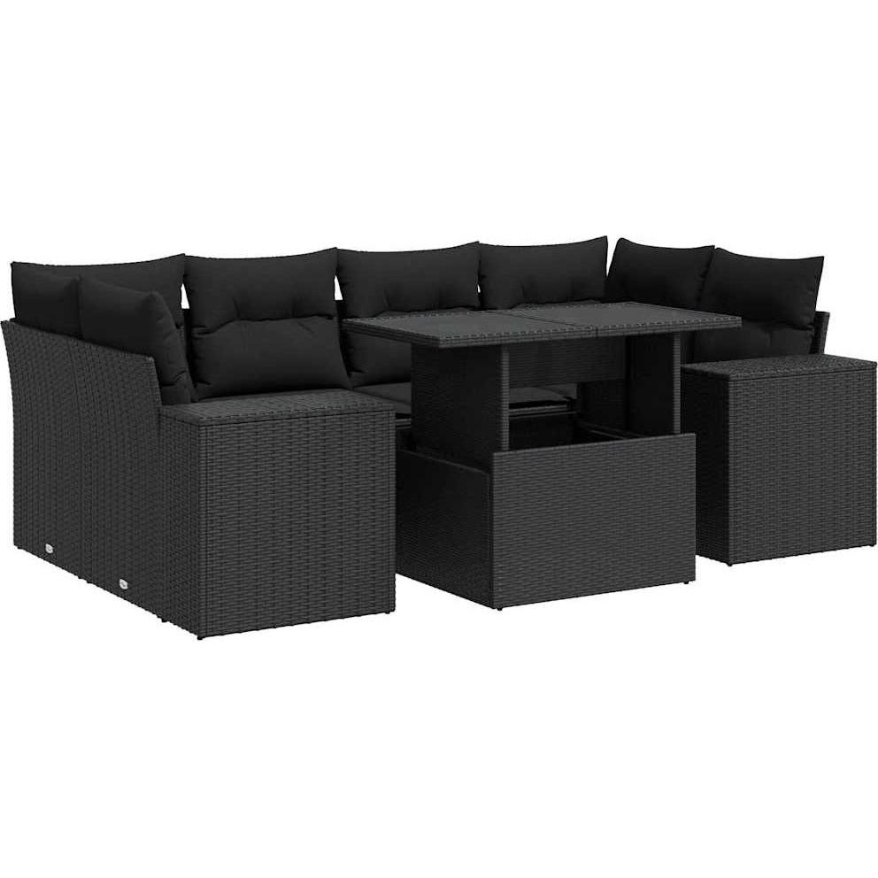VidaXL, Gartenlounge, 7-tlg. Garten-Sofagarnitur mit Kissen Schwarz Poly Rattan