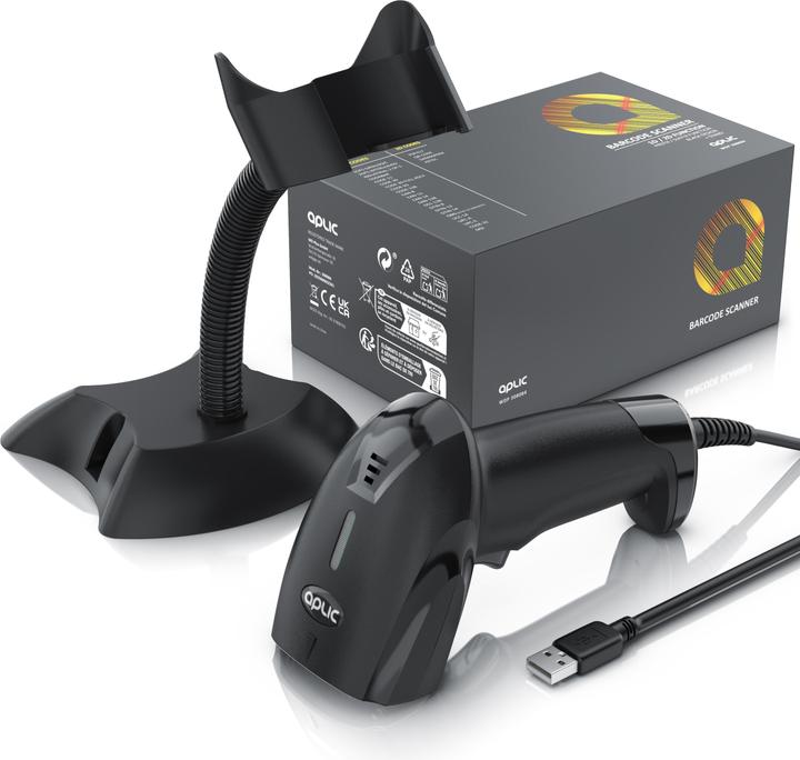 Aplic Barcodescanner kabelgebunden USB, manuell/auto, Standhalterung Handscanner, hochauflösend, Plug&Play (2D-Barcodes)