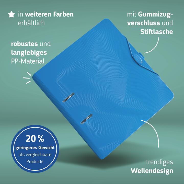 Produktbild Brunnen WAVE Ordner azur Kunststoff 7,0 cm DIN A4 (A4, 70 mm, 1 Stk.)