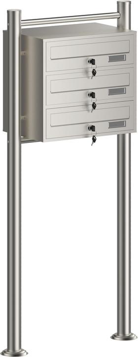 Wiltec 3-post letterbox system stainless steel 512x270x1150mm Postal mailbox