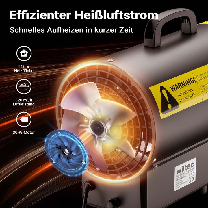 Actual product image Wiltec Gasheizgebläse 15kW Heizkanone 30W Gasdruckminderer Spanien 700mbar (15000 W)