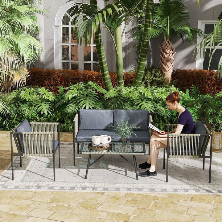Actual product image Outsunny Rattan Gartenmöbel-Set Stahl, PE-Rattan Grau