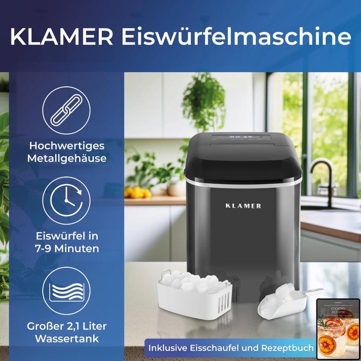 Actual product image KLAMER Eiswürfelmaschine 2.1 L Wassertank, 120 W Ice Maker