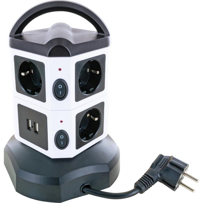 Schwaiger Steckdosentower 7xSchuko+2x USB (7x, CEE 7/3, USB-A, 1.80 m) (STDT2718)