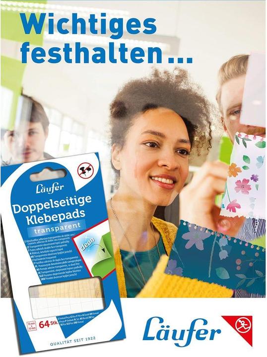 Actual product image Läufer Adhesive pad double-sided, 10 mm x 10 mm, 64 pieces