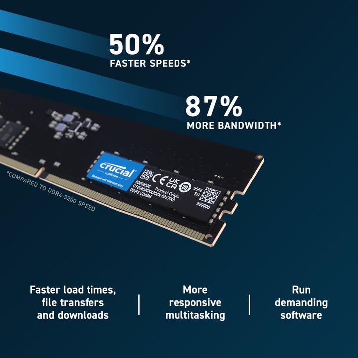Immagine prodotto Crucial Pamięć DDR5 8GB/5600 CL46 (16Gbit) (1 x 8GB, 5.60 MHz, RAM DDR5, U-DIMM)